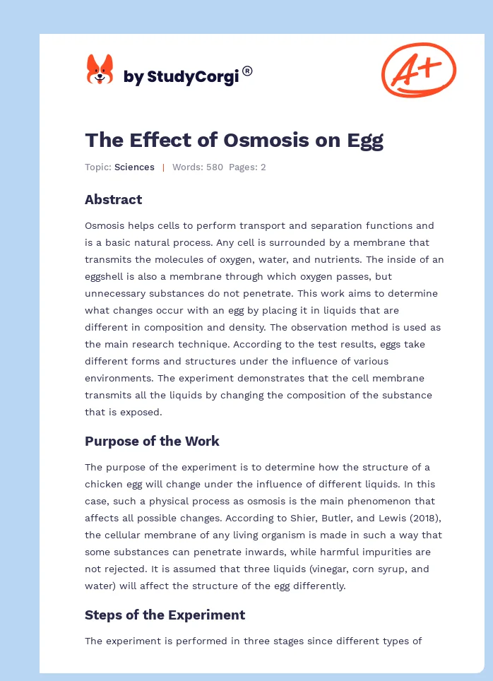 The Effect of Osmosis on Egg. Page 1