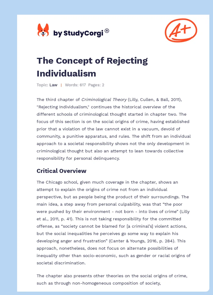 The Concept of Rejecting Individualism. Page 1