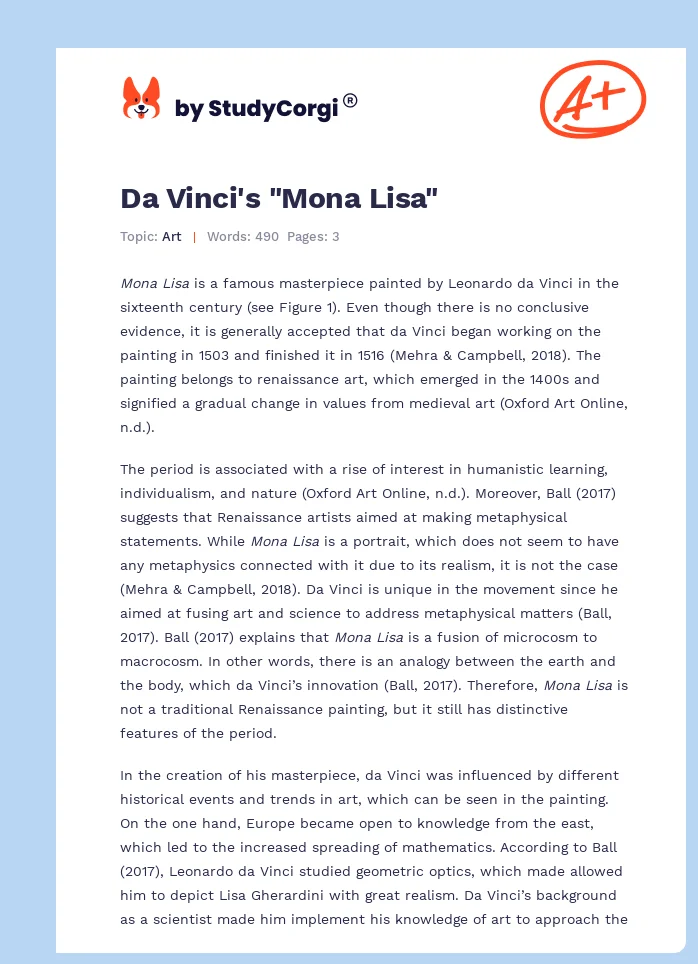 Da Vinci's "Mona Lisa". Page 1