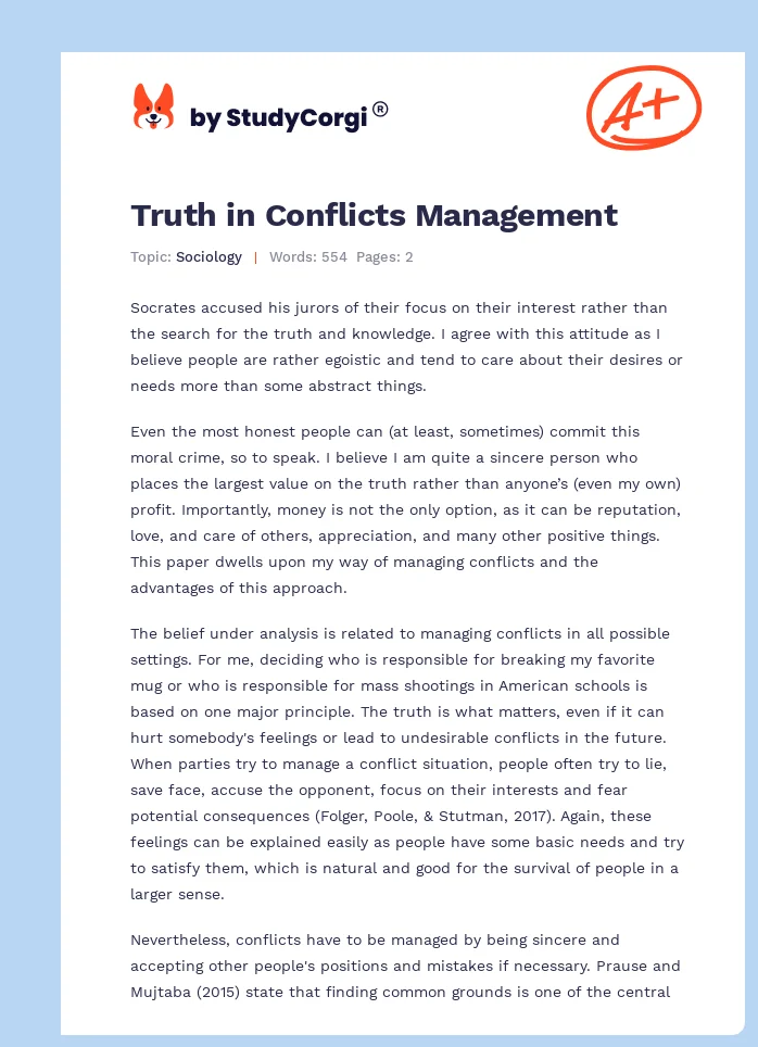 Truth in Conflicts Management. Page 1