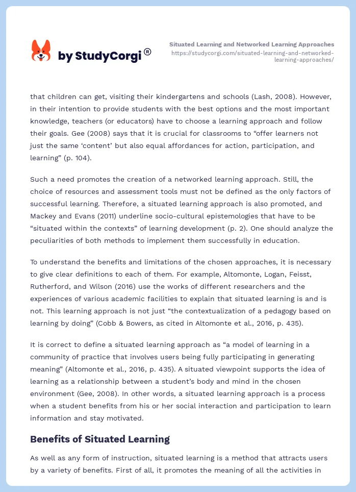 Situated Learning and Networked Learning Approaches. Page 2
