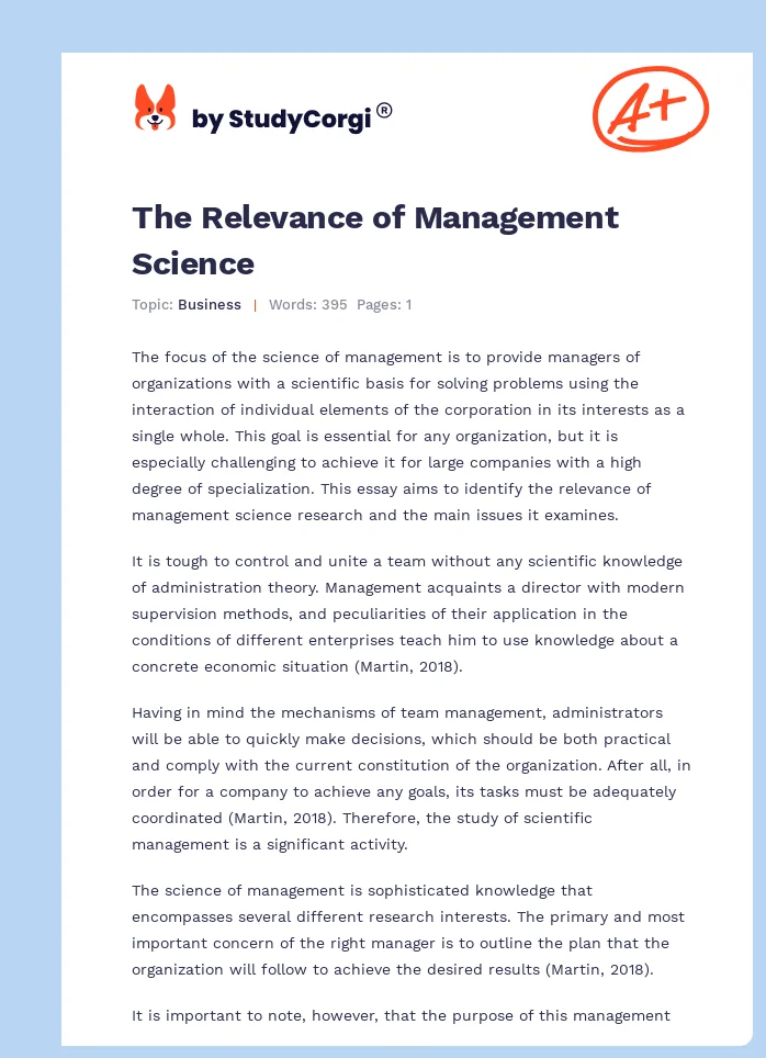 The Relevance of Management Science. Page 1