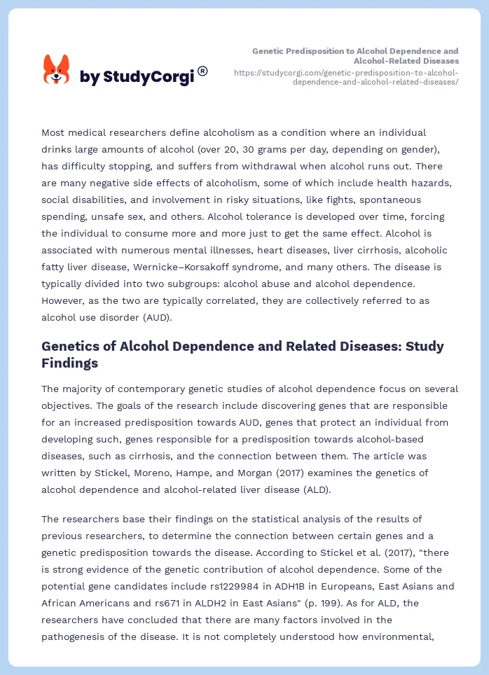 Genetic Predisposition to Alcohol Dependence and Alcohol-Related Diseases. Page 2