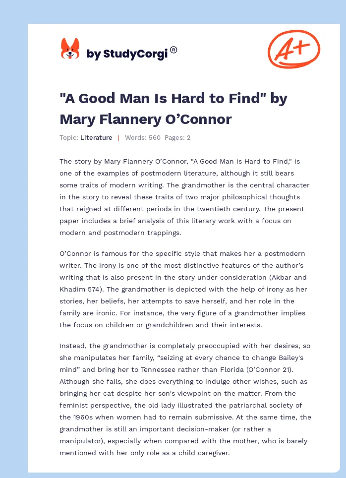 "A Good Man Is Hard to Find" by Mary Flannery O’Connor. Page 1