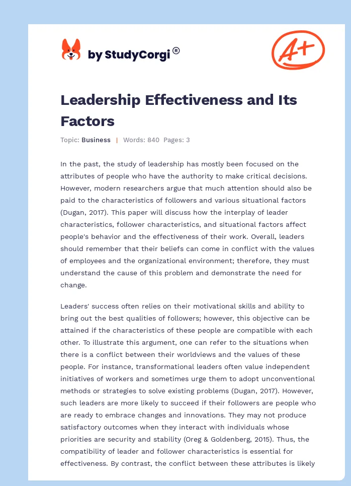 Leadership Effectiveness and Its Factors. Page 1