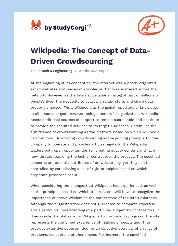 Wikipedia: The Concept of Data-Driven Crowdsourcing. Page 1