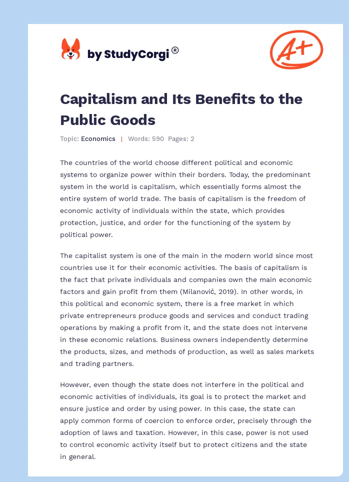 Capitalism and Its Benefits to the Public Goods. Page 1