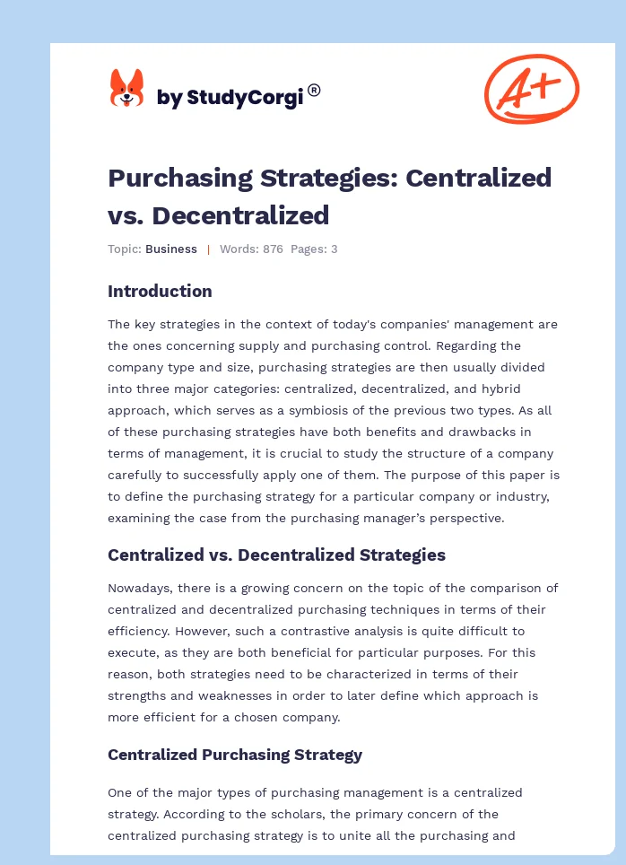 Purchasing Strategies: Centralized vs. Decentralized. Page 1
