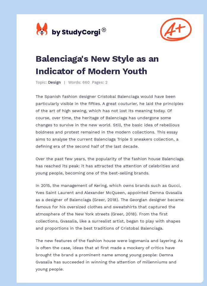 Balenciaga's New Style as an Indicator of Modern Youth. Page 1