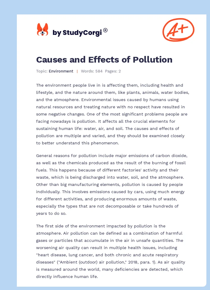 Causes and Effects of Pollution. Page 1