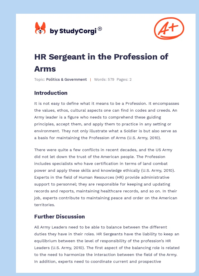 HR Sergeant in the Profession of Arms. Page 1