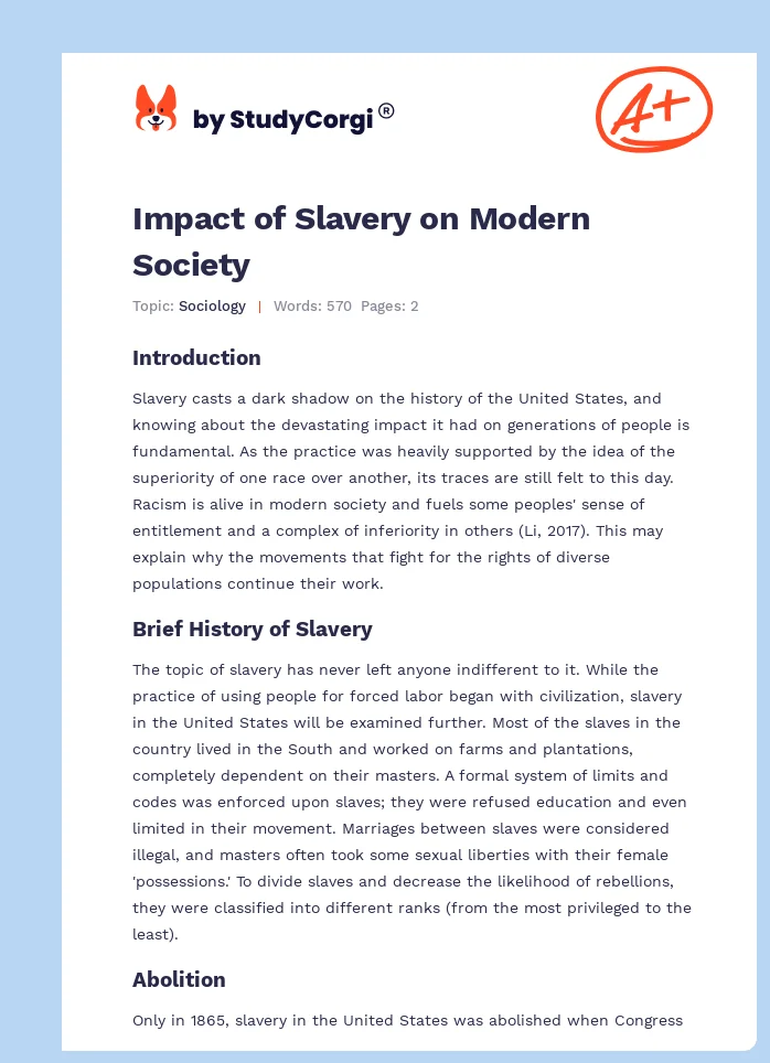 Impact of Slavery on Modern Society. Page 1