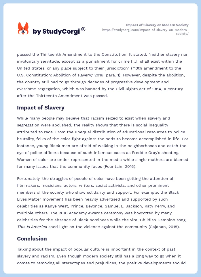 Impact of Slavery on Modern Society. Page 2
