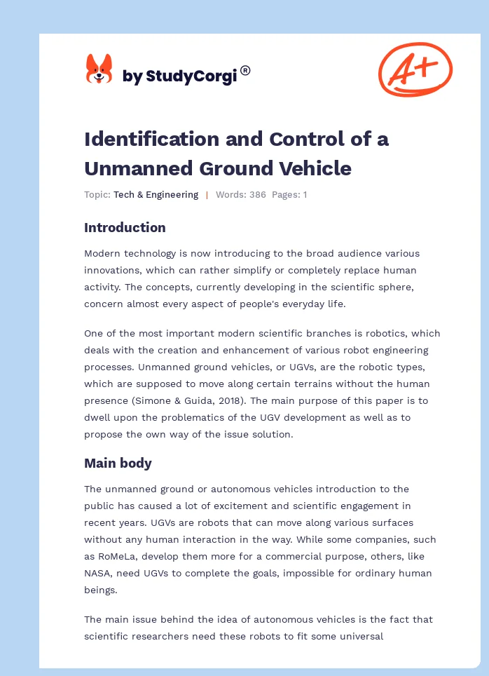 Identification and Control of a Unmanned Ground Vehicle. Page 1