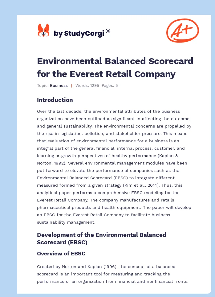 Environmental Balanced Scorecard for the Everest Retail Company. Page 1
