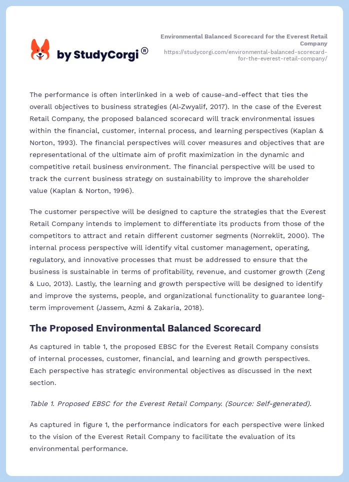 Environmental Balanced Scorecard for the Everest Retail Company. Page 2