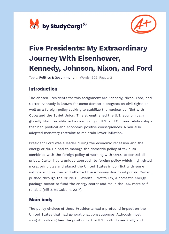 Five Presidents: My Extraordinary Journey With Eisenhower, Kennedy, Johnson, Nixon, and Ford. Page 1