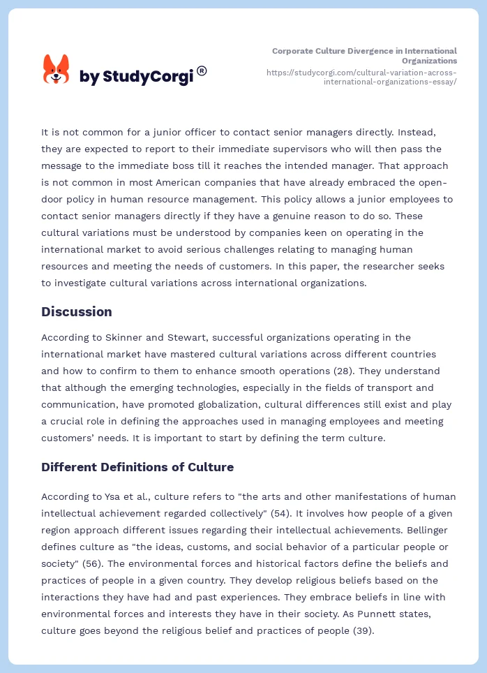 Corporate Culture Divergence in International Organizations. Page 2