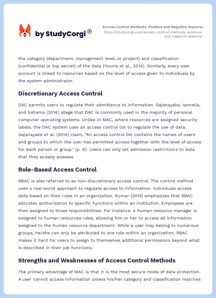 Access Control Methods: Positive and Negative Aspects. Page 2