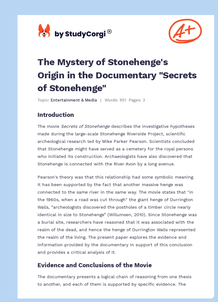 The Mystery of Stonehenge's Origin in the Documentary "Secrets of Stonehenge". Page 1