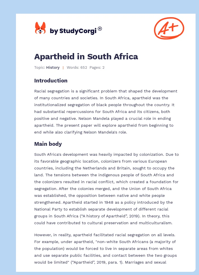 essay of apartheid in south africa