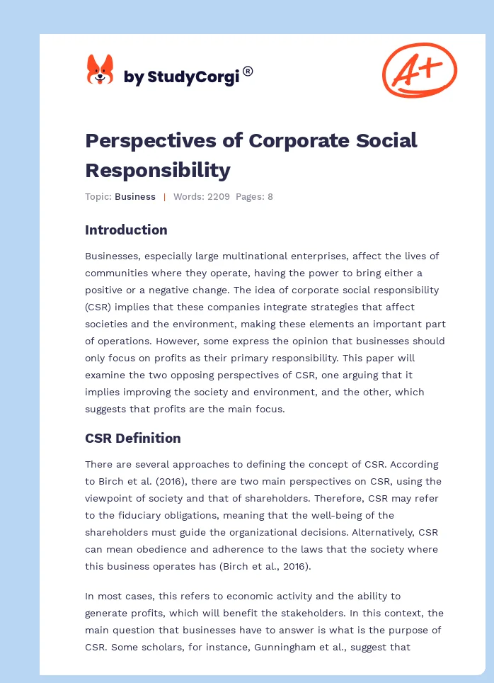 Perspectives of Corporate Social Responsibility. Page 1
