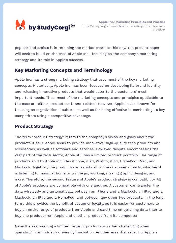 Apple Inc.: Marketing Principles and Practice. Page 2