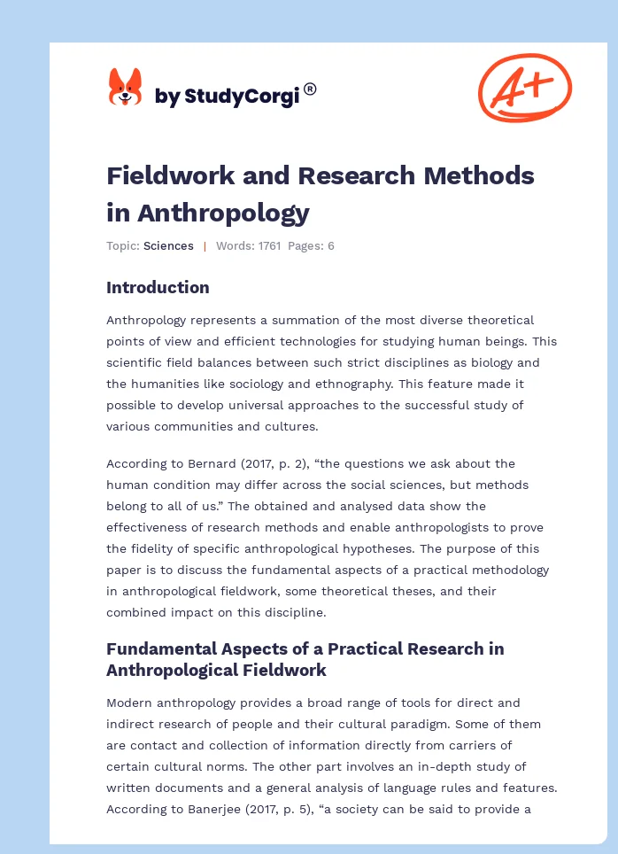Fieldwork and Research Methods in Anthropology. Page 1