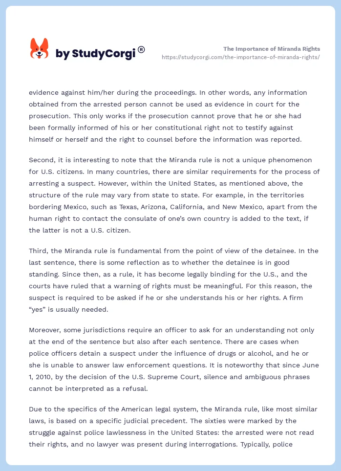 The Importance of Miranda Rights. Page 2