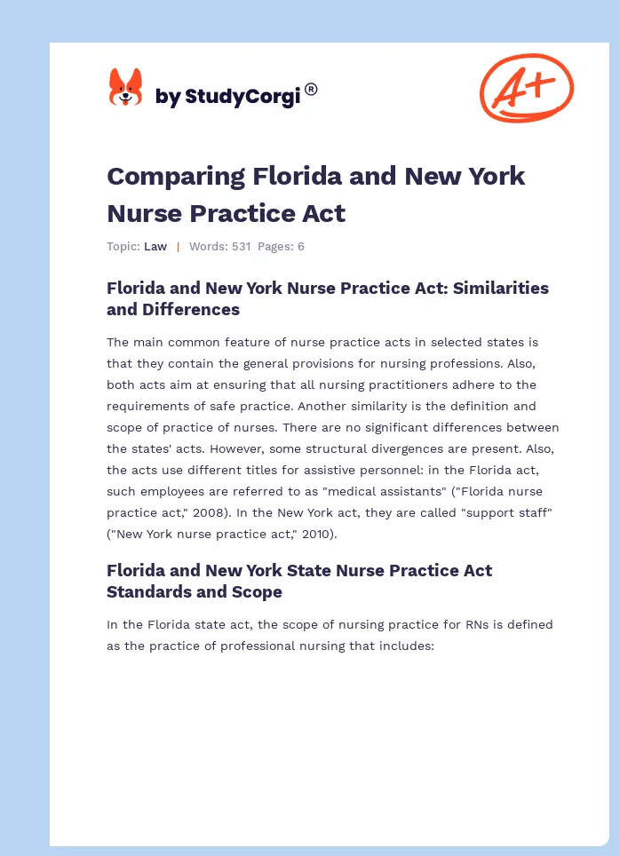 Comparing Florida and New York Nurse Practice Act. Page 1