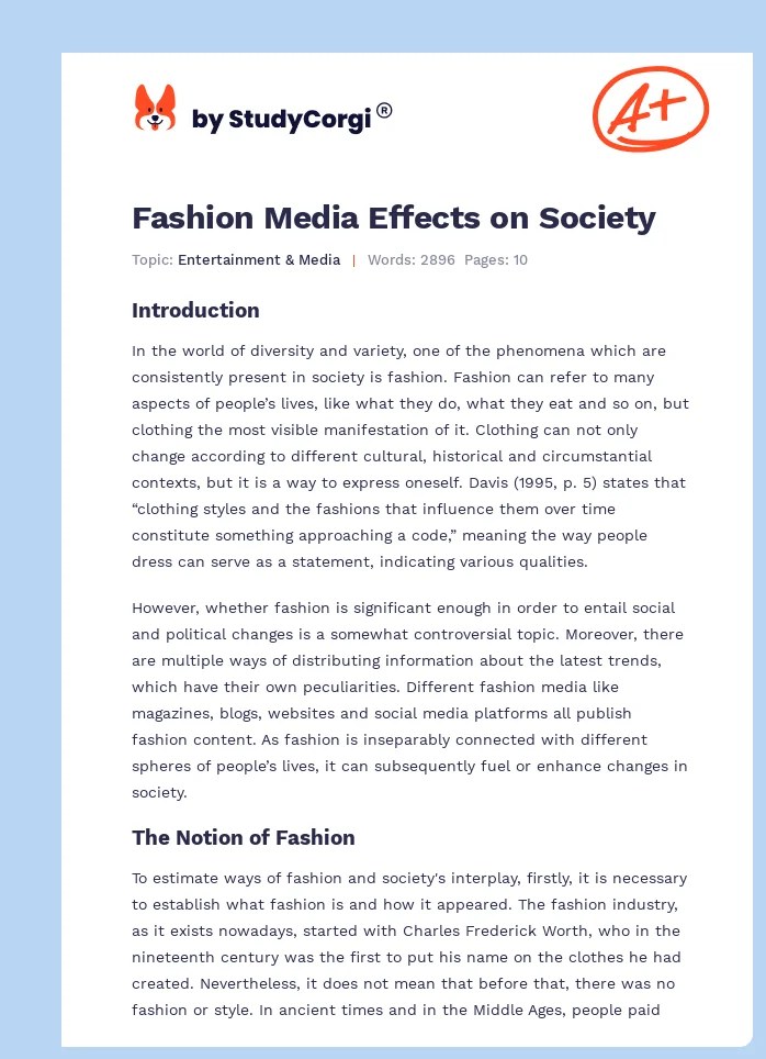 Fashion Media Effects on Society. Page 1