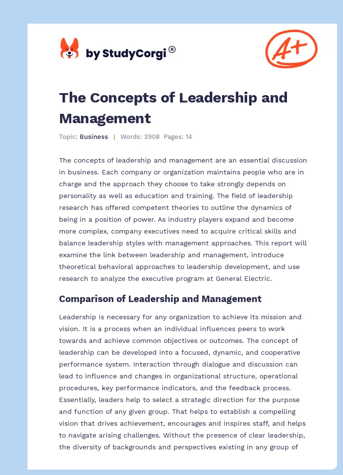 The Concepts of Leadership and Management. Page 1