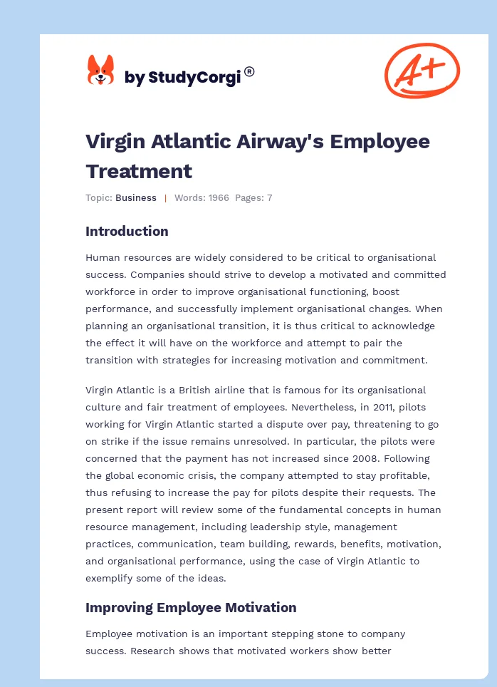 Virgin Atlantic Airway's Employee Treatment. Page 1