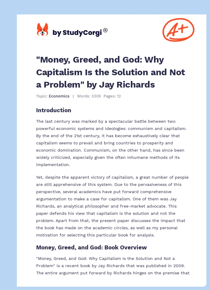 "Money, Greed, and God: Why Capitalism Is the Solution and Not a Problem" by Jay Richards. Page 1