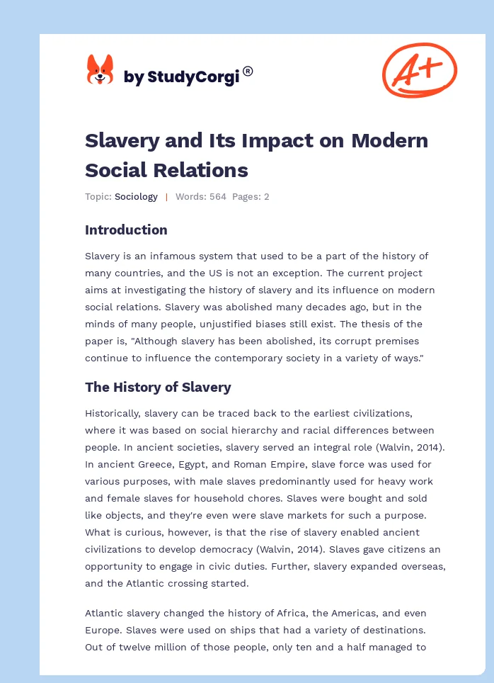 Slavery and Its Impact on Modern Social Relations. Page 1