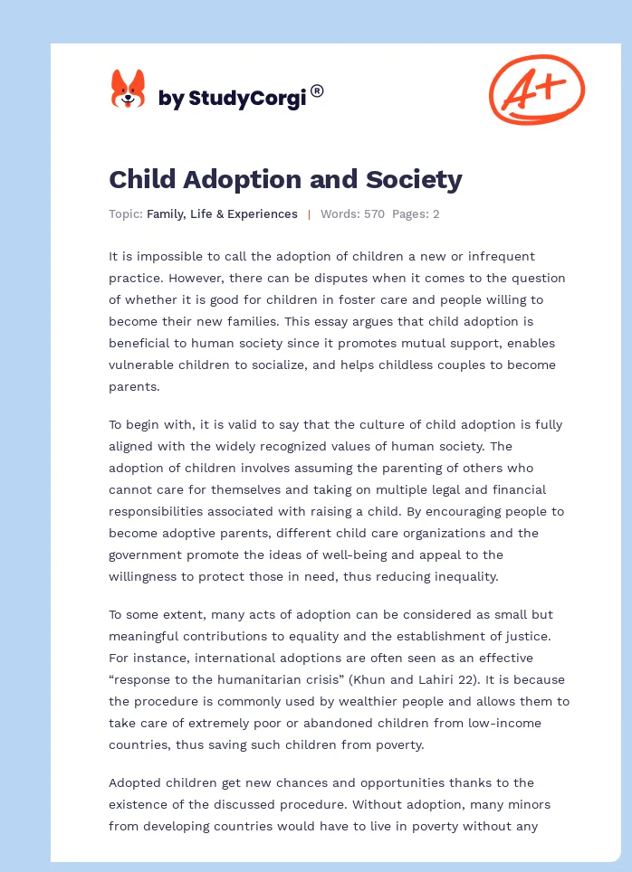 Child Adoption and Society. Page 1