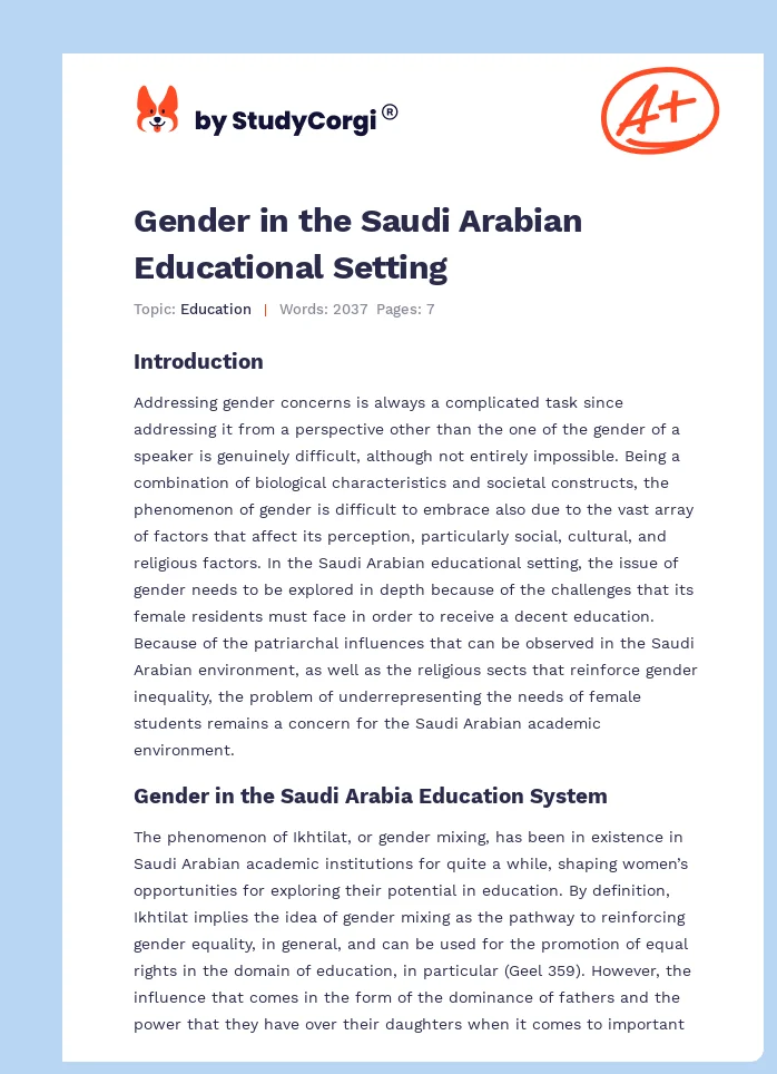 Gender in the Saudi Arabian Educational Setting. Page 1