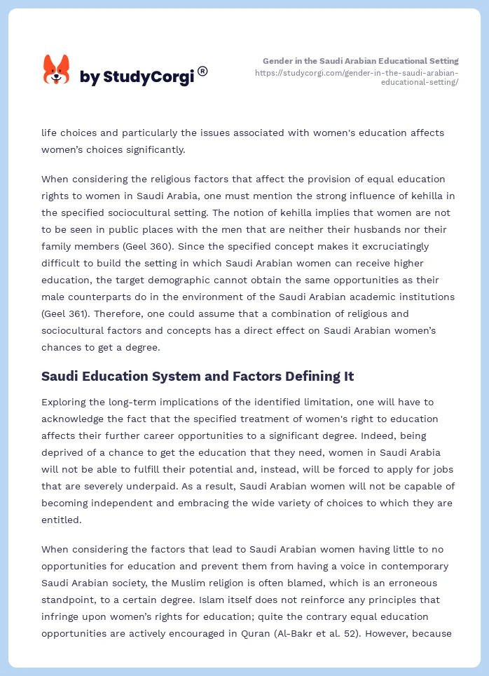 Gender in the Saudi Arabian Educational Setting. Page 2