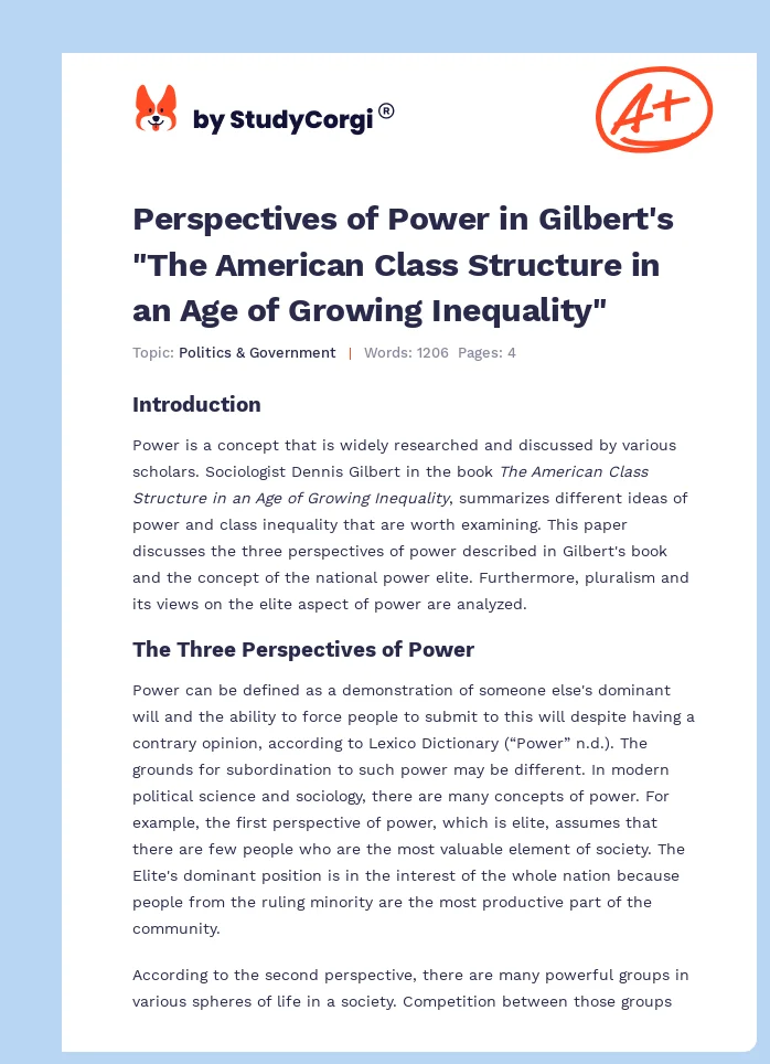 Perspectives of Power in Gilbert's "The American Class Structure in an Age of Growing Inequality". Page 1