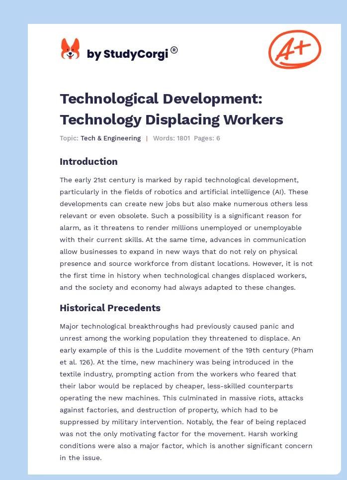 Technological Development: Technology Displacing Workers. Page 1
