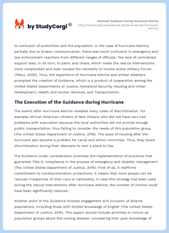 National Guidance During Hurricane Katrina. Page 2