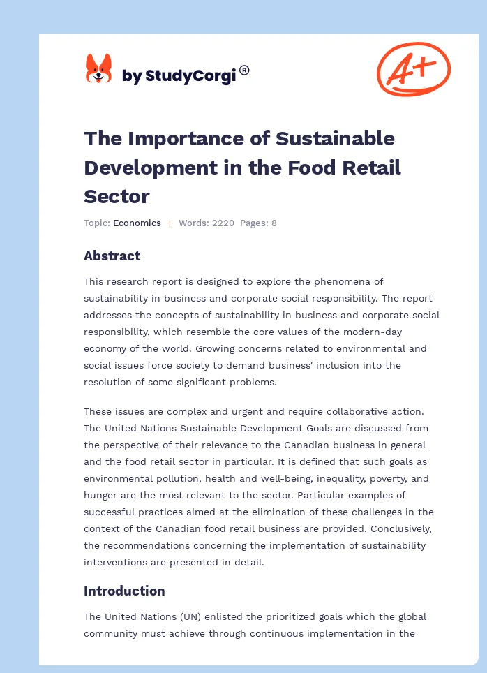 The Importance of Sustainable Development in the Food Retail Sector. Page 1