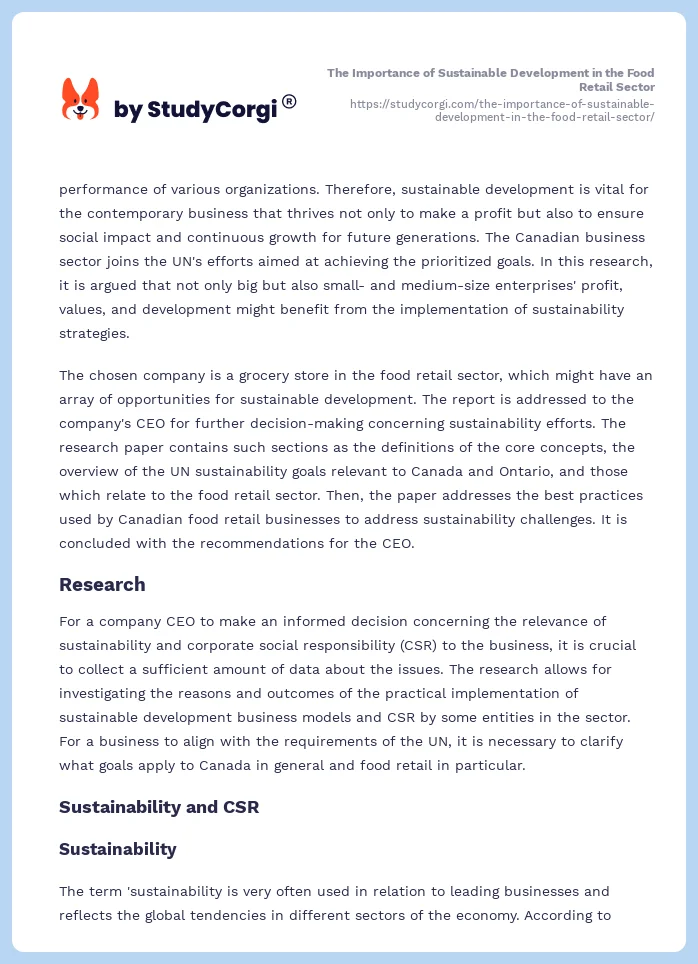 The Importance of Sustainable Development in the Food Retail Sector. Page 2