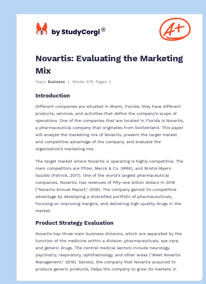 Novartis: Evaluating the Marketing Mix. Page 1