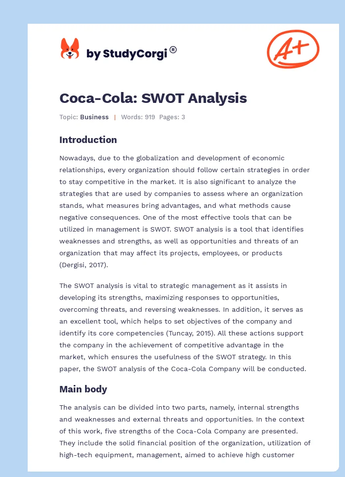 Coca-Cola: SWOT Analysis. Page 1