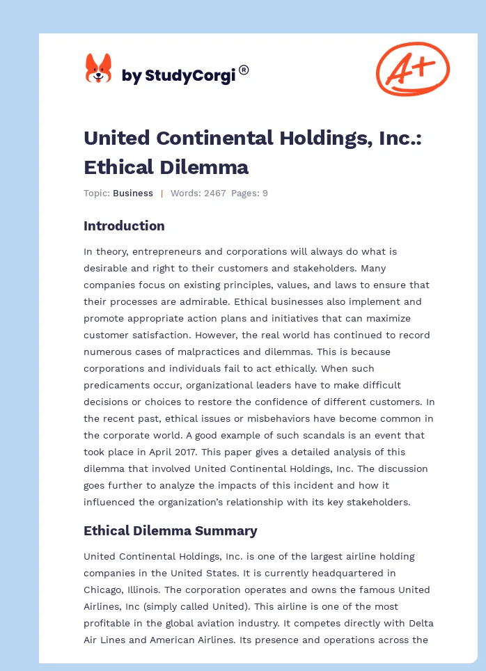 United Continental Holdings, Inc.: Ethical Dilemma. Page 1