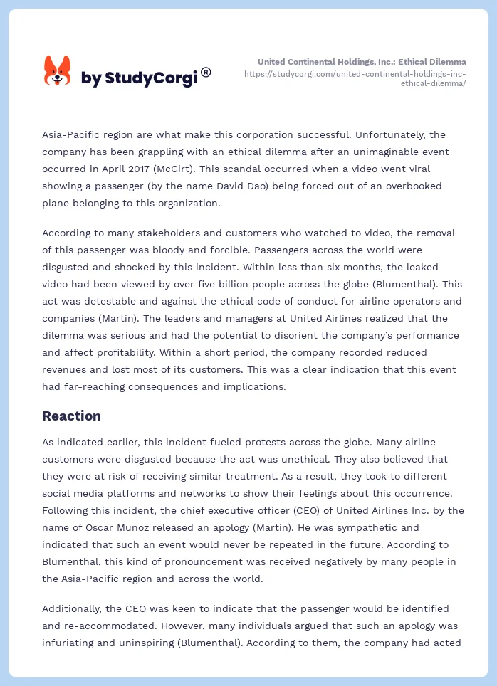 United Continental Holdings, Inc.: Ethical Dilemma. Page 2