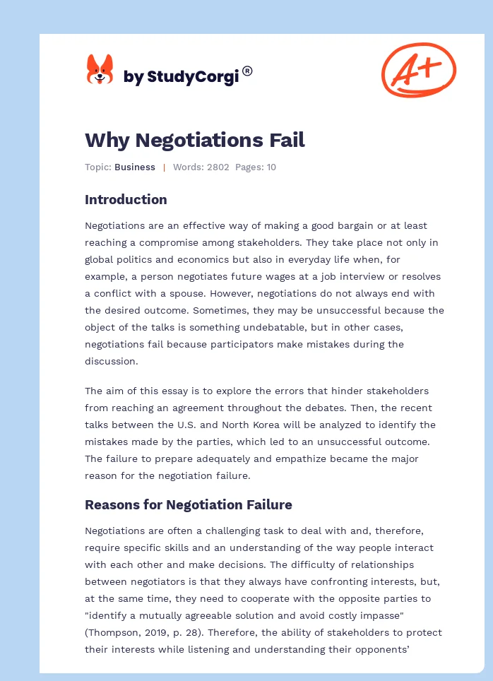Why Negotiations Fail. Page 1