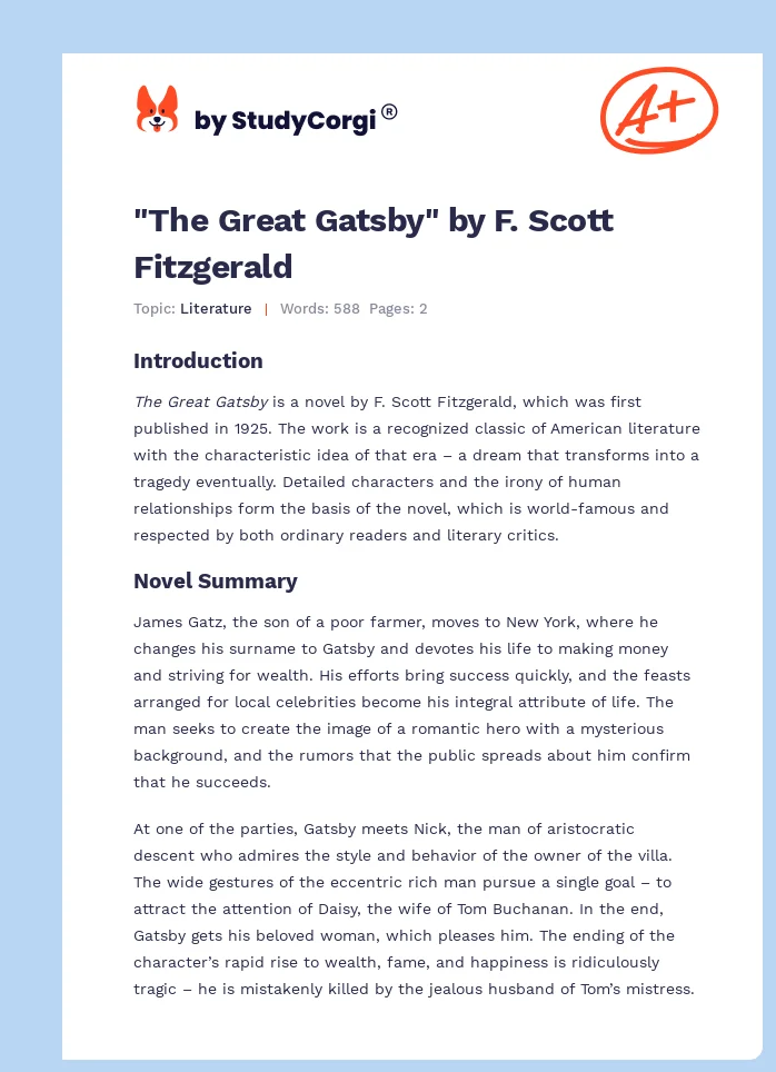 "The Great Gatsby" by F. Scott Fitzgerald. Page 1