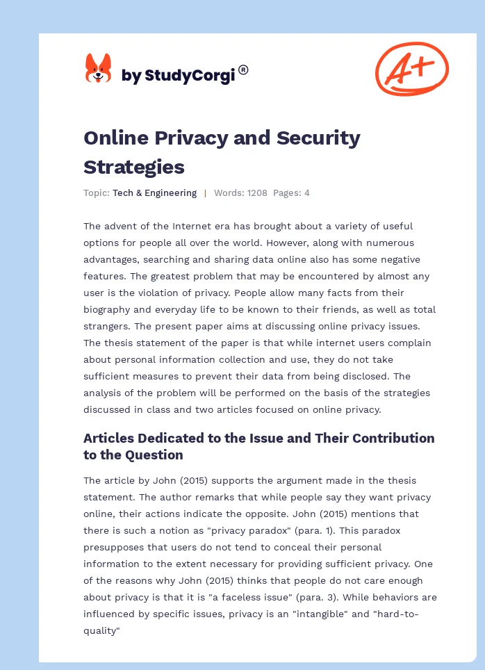 Online Privacy and Security Strategies. Page 1